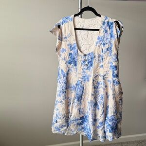 Free People Blue and Cream Floral Dress